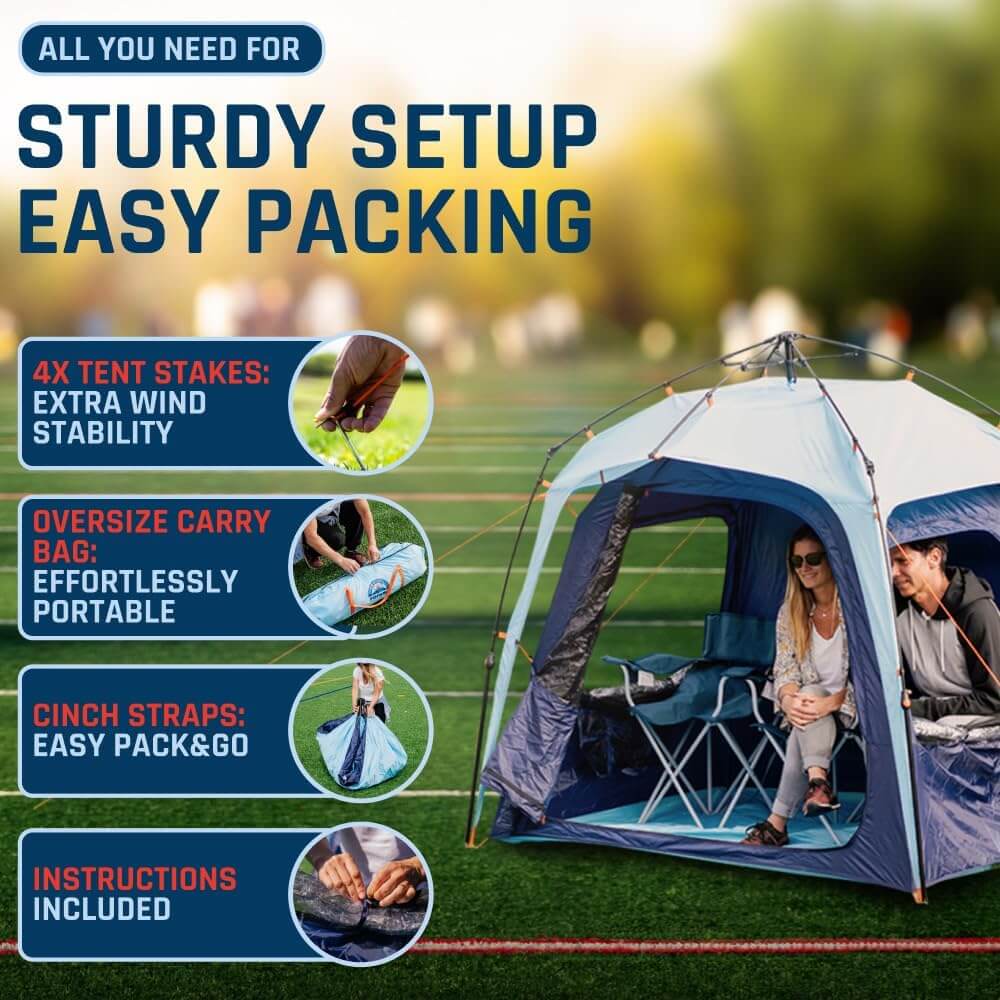 Fofana Multipurpose Pod Tent features for sturdy setup, easy packing, and wind stability, with tent stakes and carry bag. | best weather pods for sports