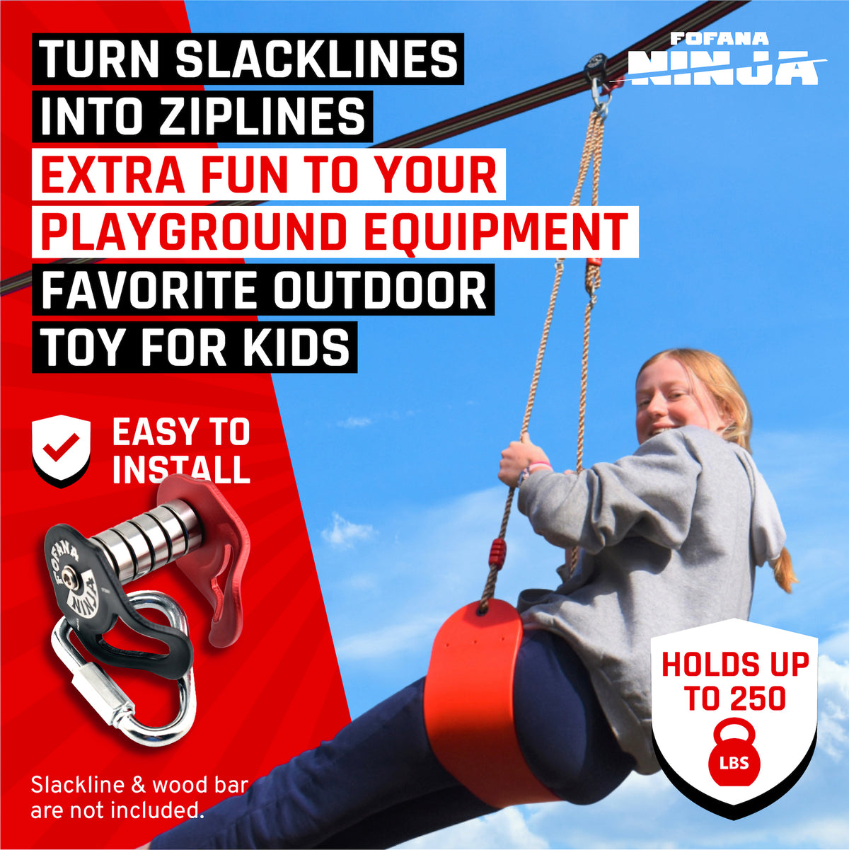 Ninja Slider Slackline Pulley - Zip Along Your Ninja Course with The Most  Fun New Accessory for Your Ninja Warrior Obstacle Course for KidsPulley for  Slackline
