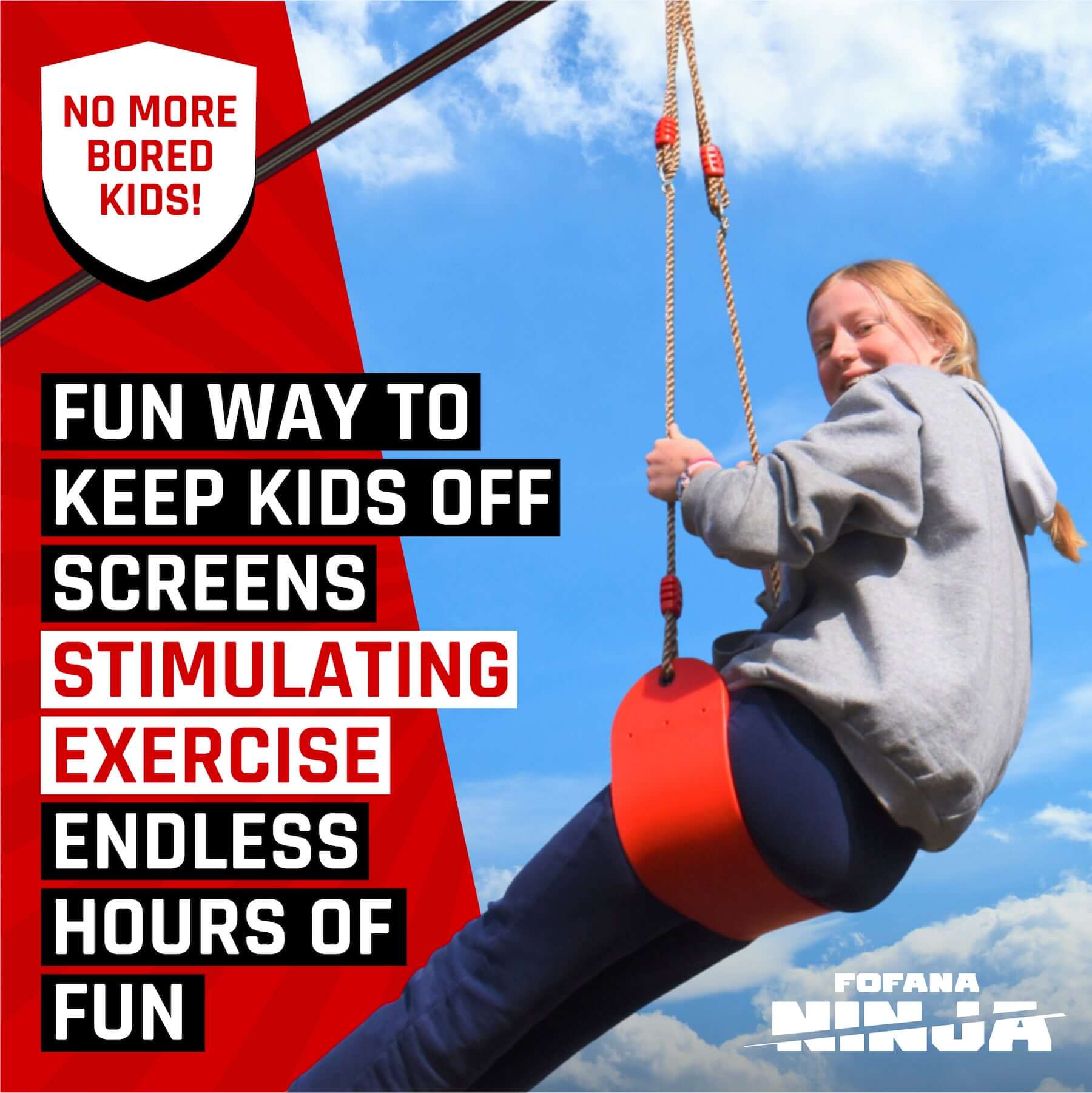 Child enjoying the FOFANA Ninja Slackline 65 feet, promoting outdoor fun and exercise. - Ninja Zipline for Backyard