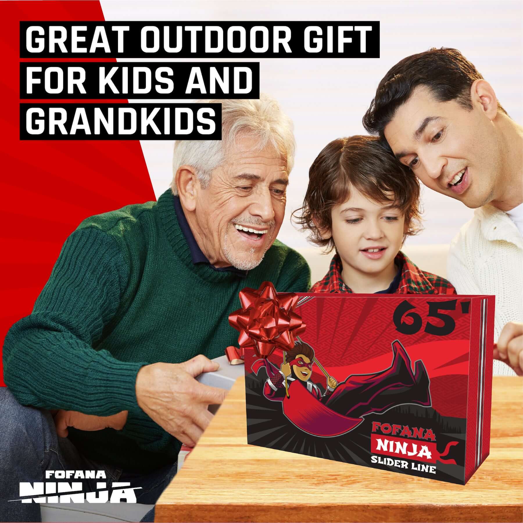 Family enjoying the FOFANA Ninja Slackline Slider Line Kit as a great outdoor gift for kids and grandkids. | Ninja Rope and Slider Line