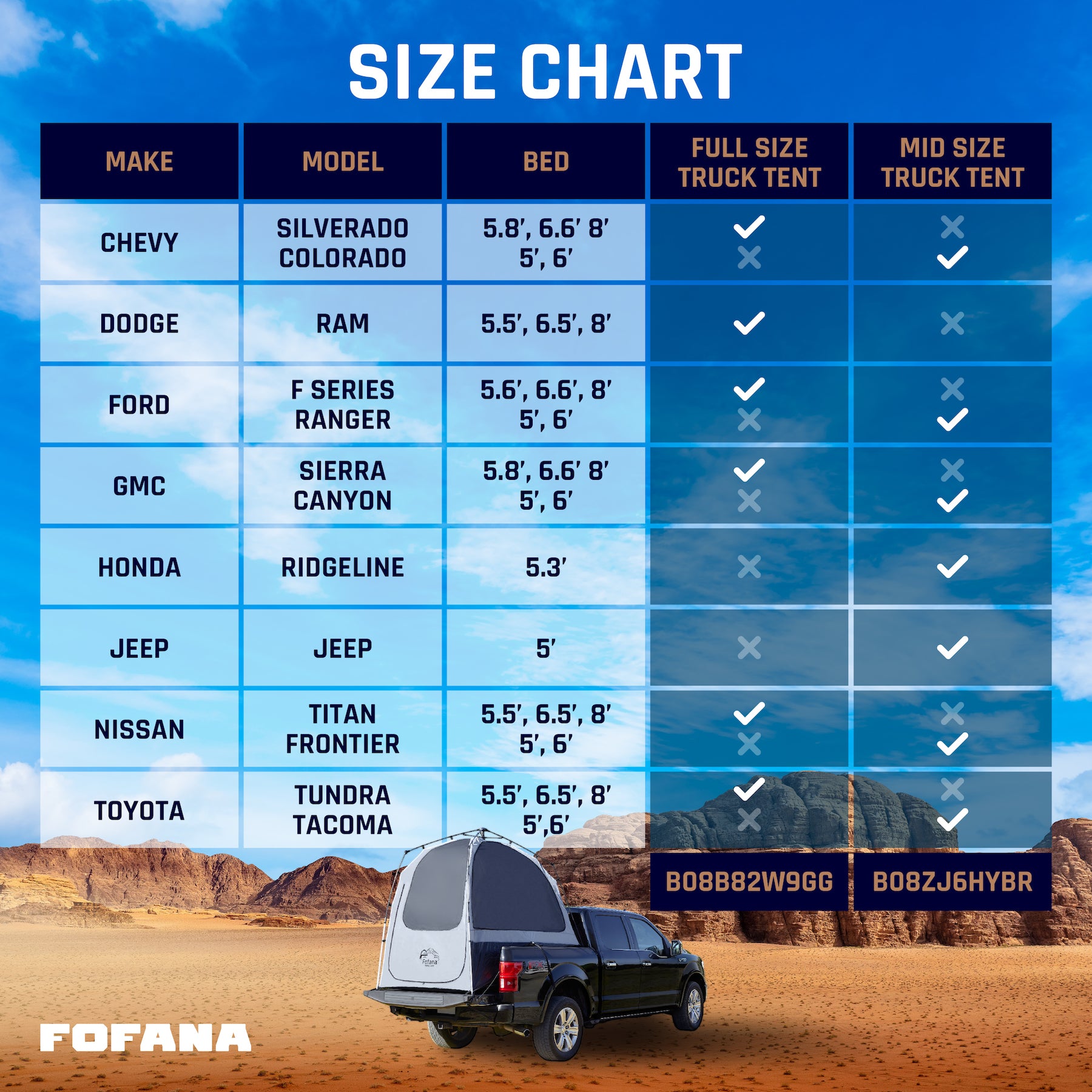 Size of fofana pickup tent