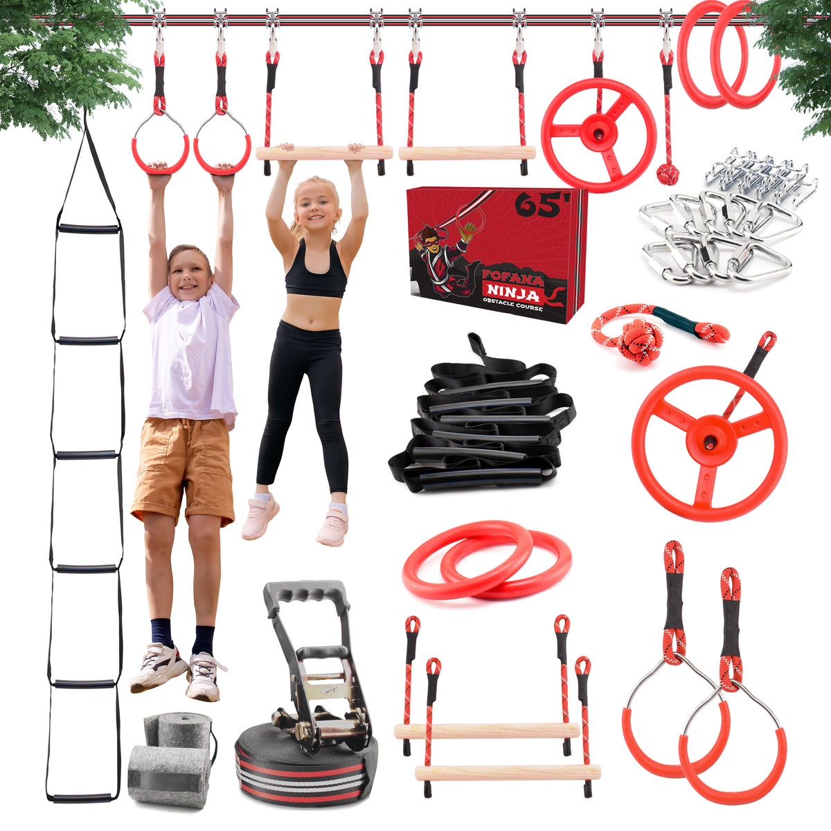 Ninja Warrior Slackline Obstacle Course 32 pieces Fofana